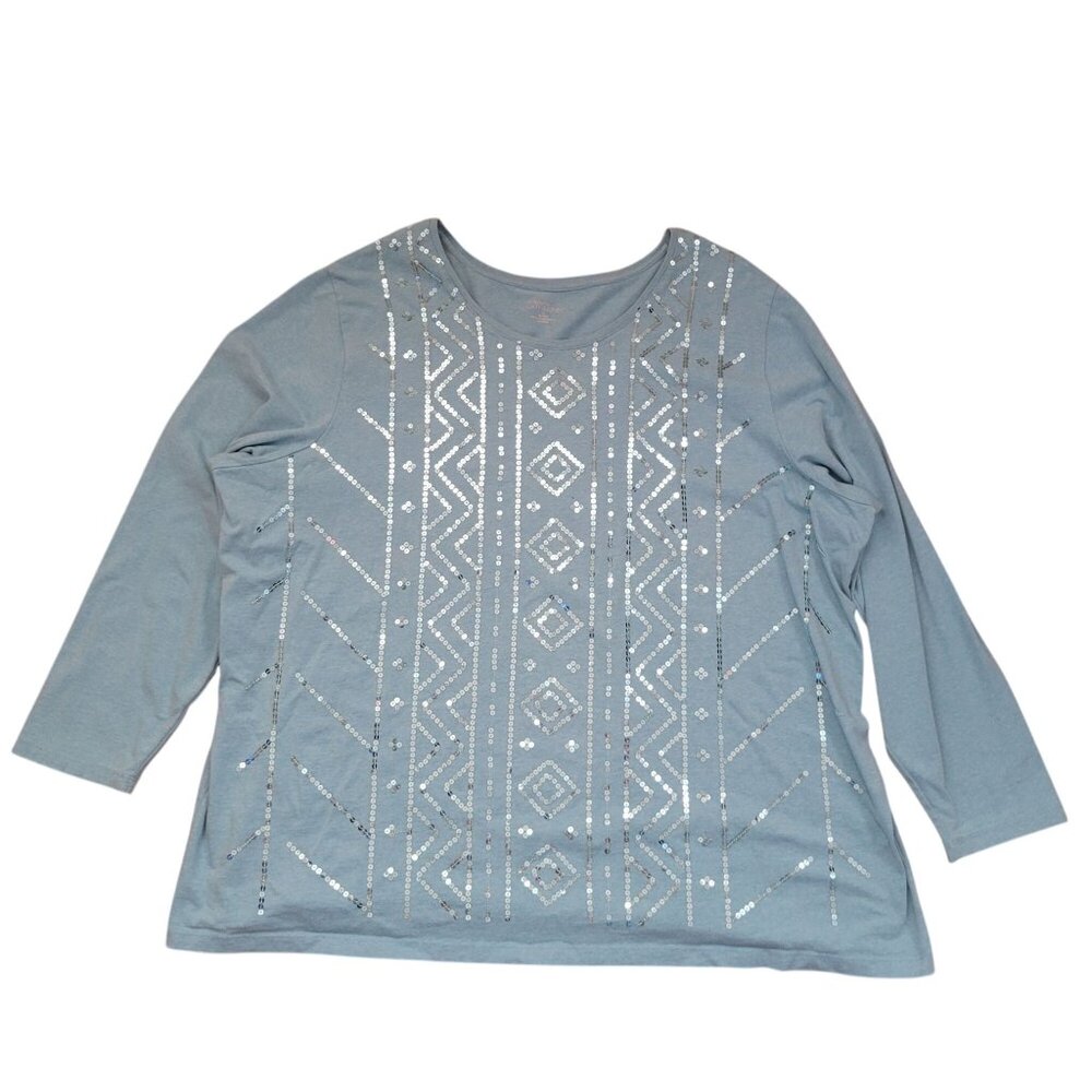 Liz and Me Catherines 3X Sequin Embellished‎ Blue Top Popover